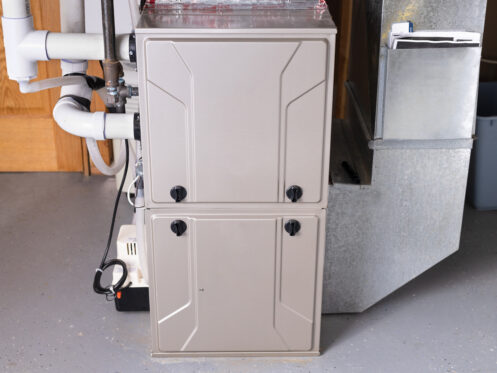 Double stage gas furnace in the basement of a De Pere home.